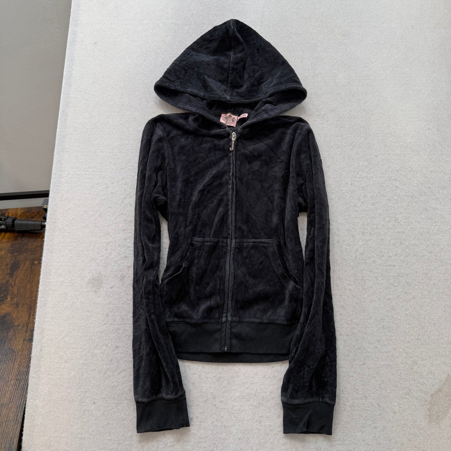 Vintage Juicy Couture “Scottie Dog” Women's Black Velour Full Zip Hoodie Size S