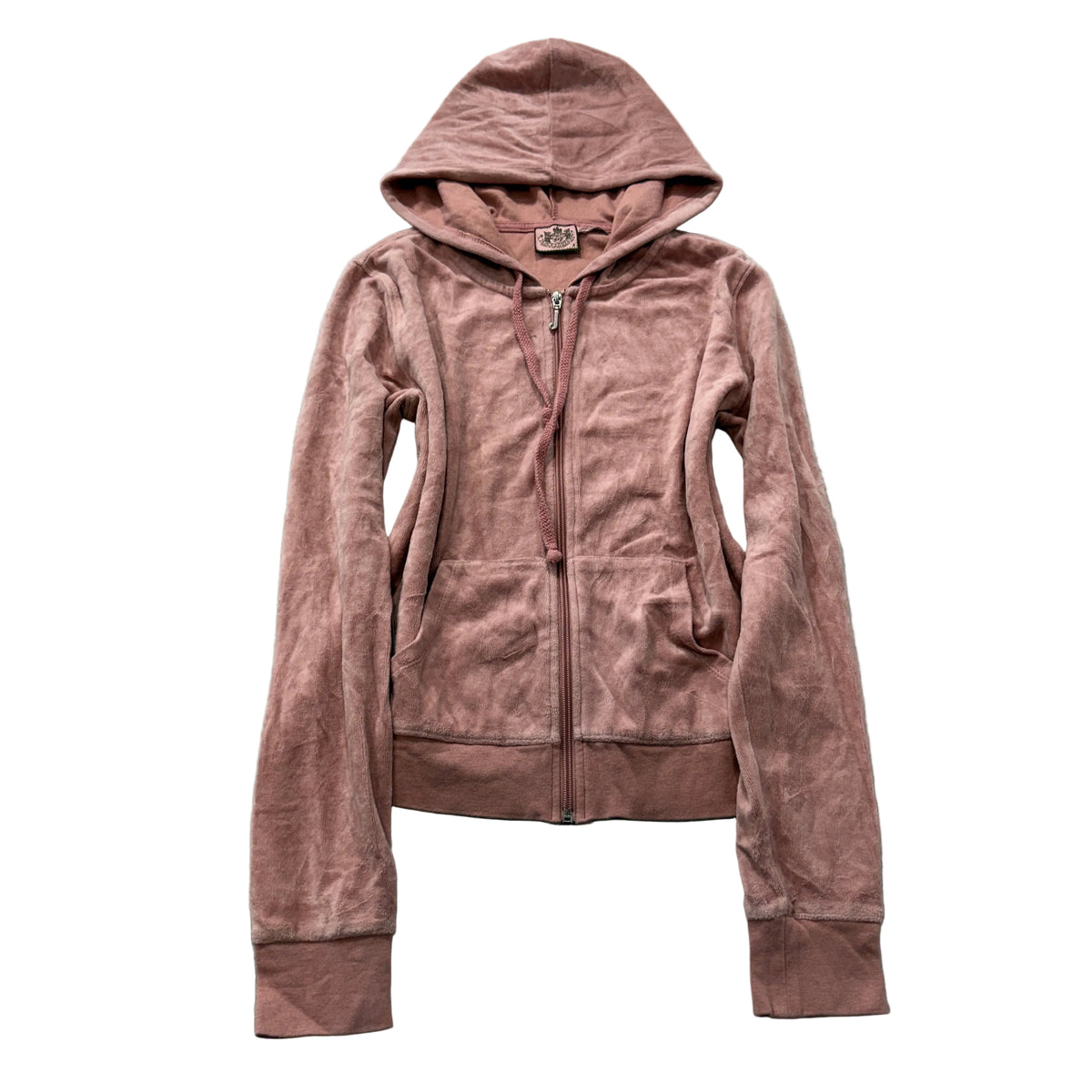 Vintage Juicy Couture Women's Dusty Pink Velour Zip-Up Hoodie Pockets Size S