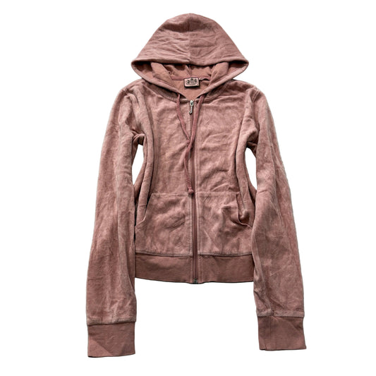 Vintage Juicy Couture Women's Dusty Pink Velour Zip-Up Hoodie Pockets Size S