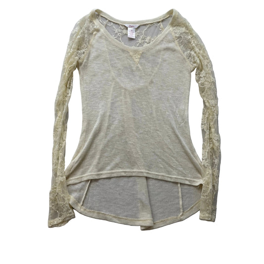 Candie's Women Cream Sheer Lace Pullover Top Long Sleeve High-Low Hemline Size M