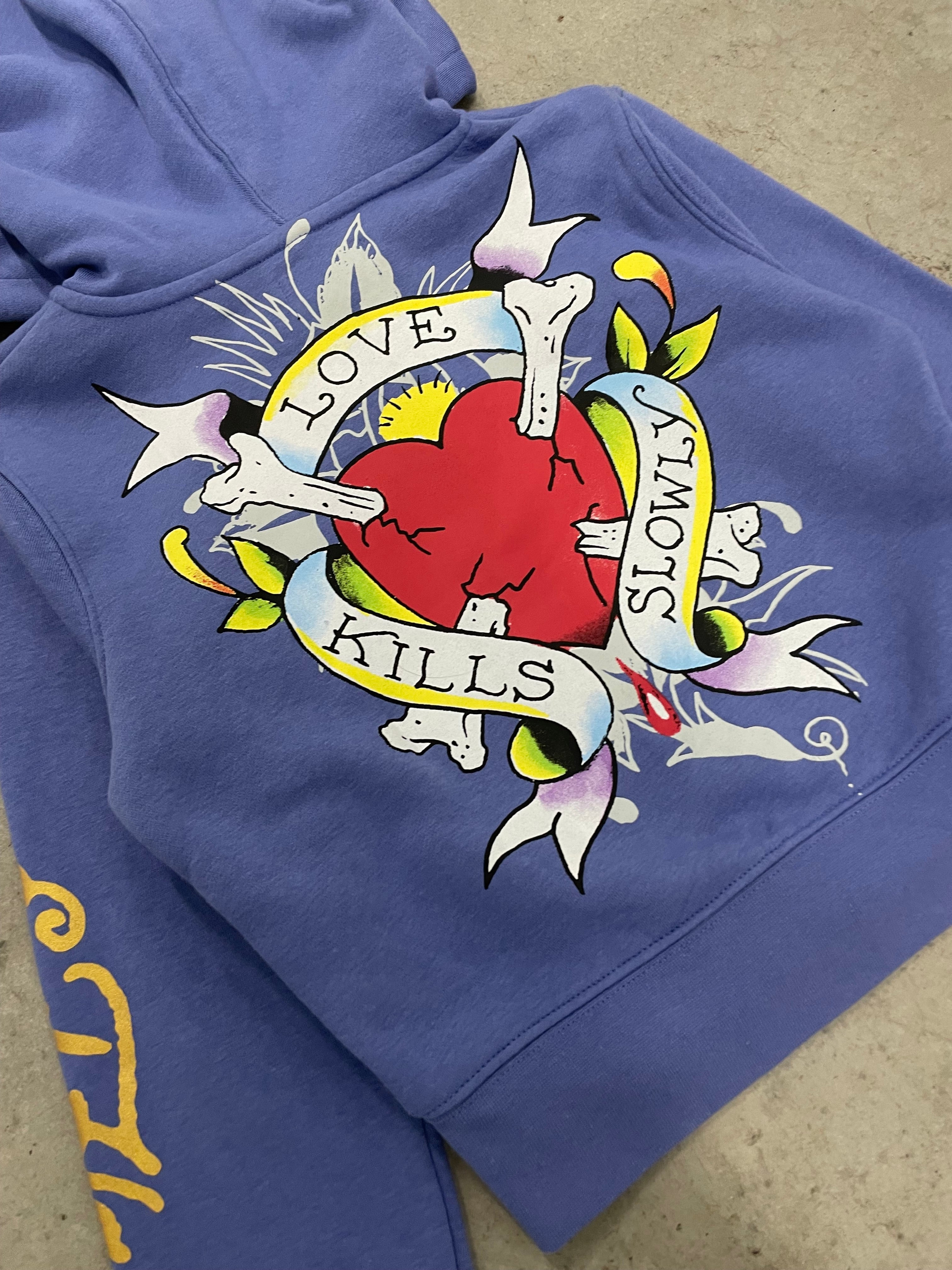ED HARDY “Free Bird” BLUE CROPPED ZIP UP HOODIE