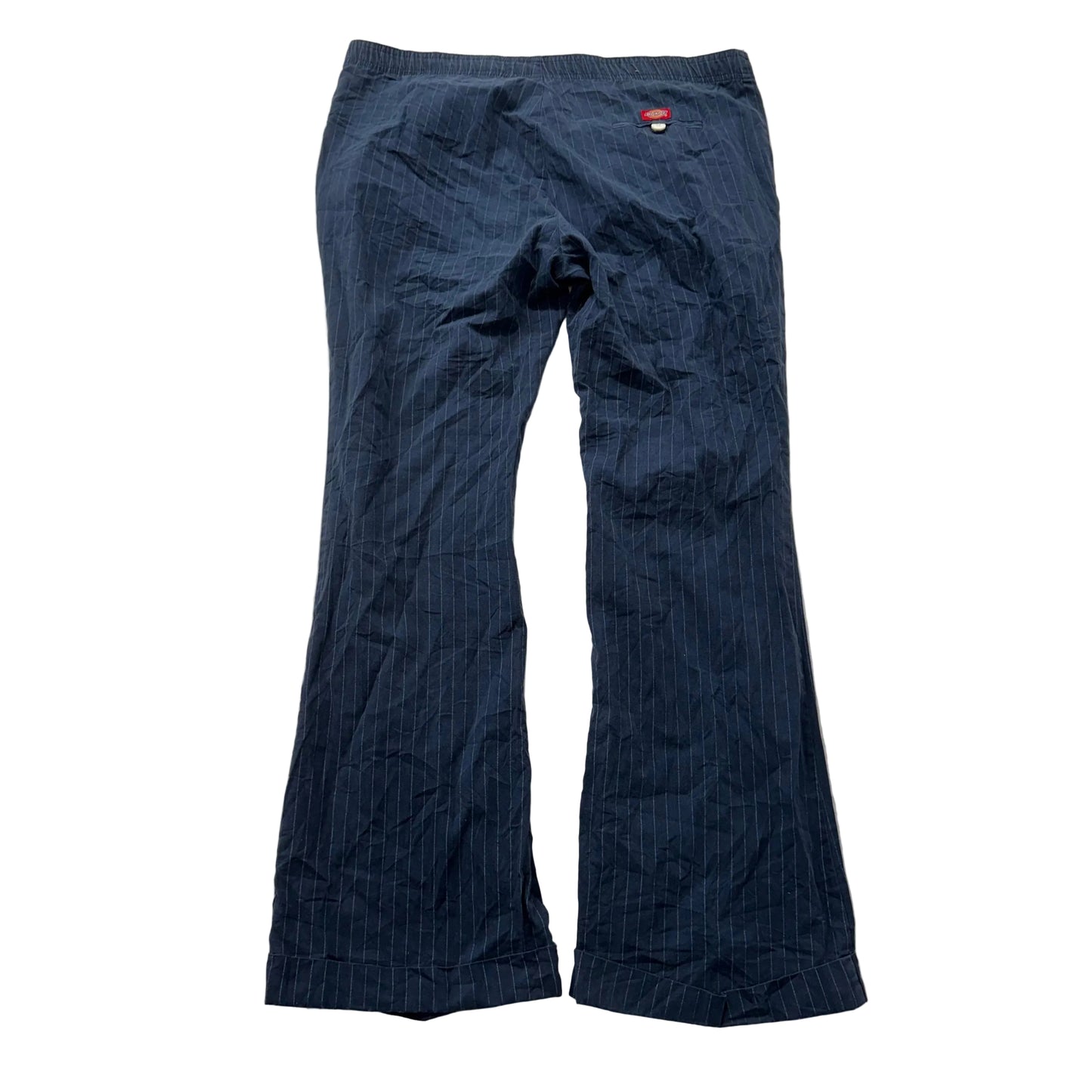 Dickies Women's Navy Blue Pinstripe Flare Pants Elastic Waist Cuffed Hem Size S