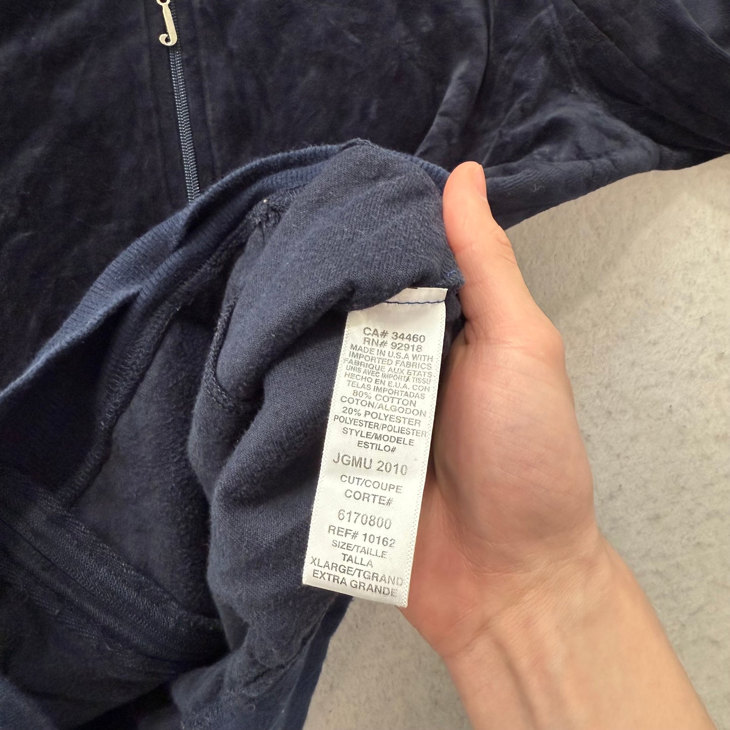 Juicy Couture Women Navy Blue Velour Full Zip Track Jacket Mock Neck Y2K Size XL