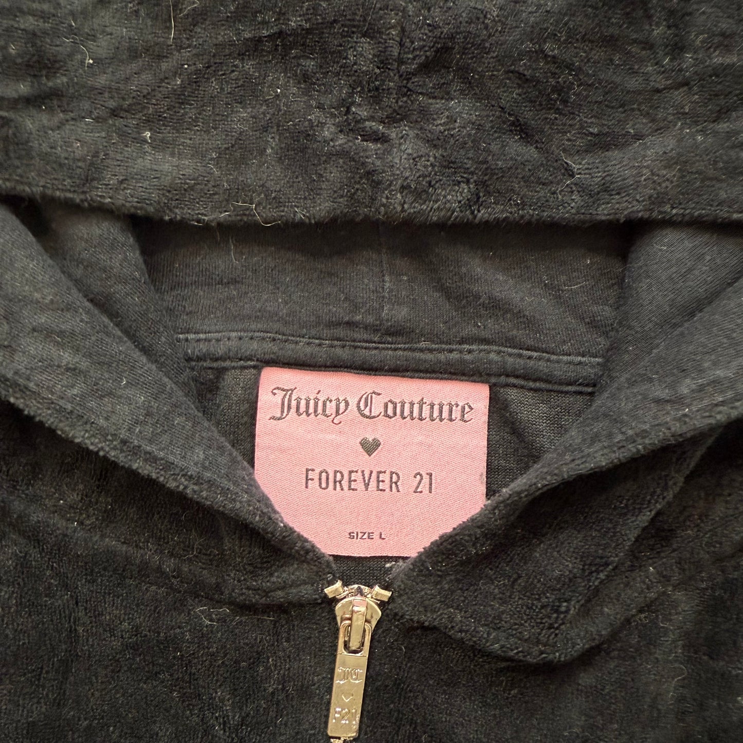 Juicy Couture Black Velour Tracksuit Set Zip Up Hoodie & Flared Pant Logo Size L