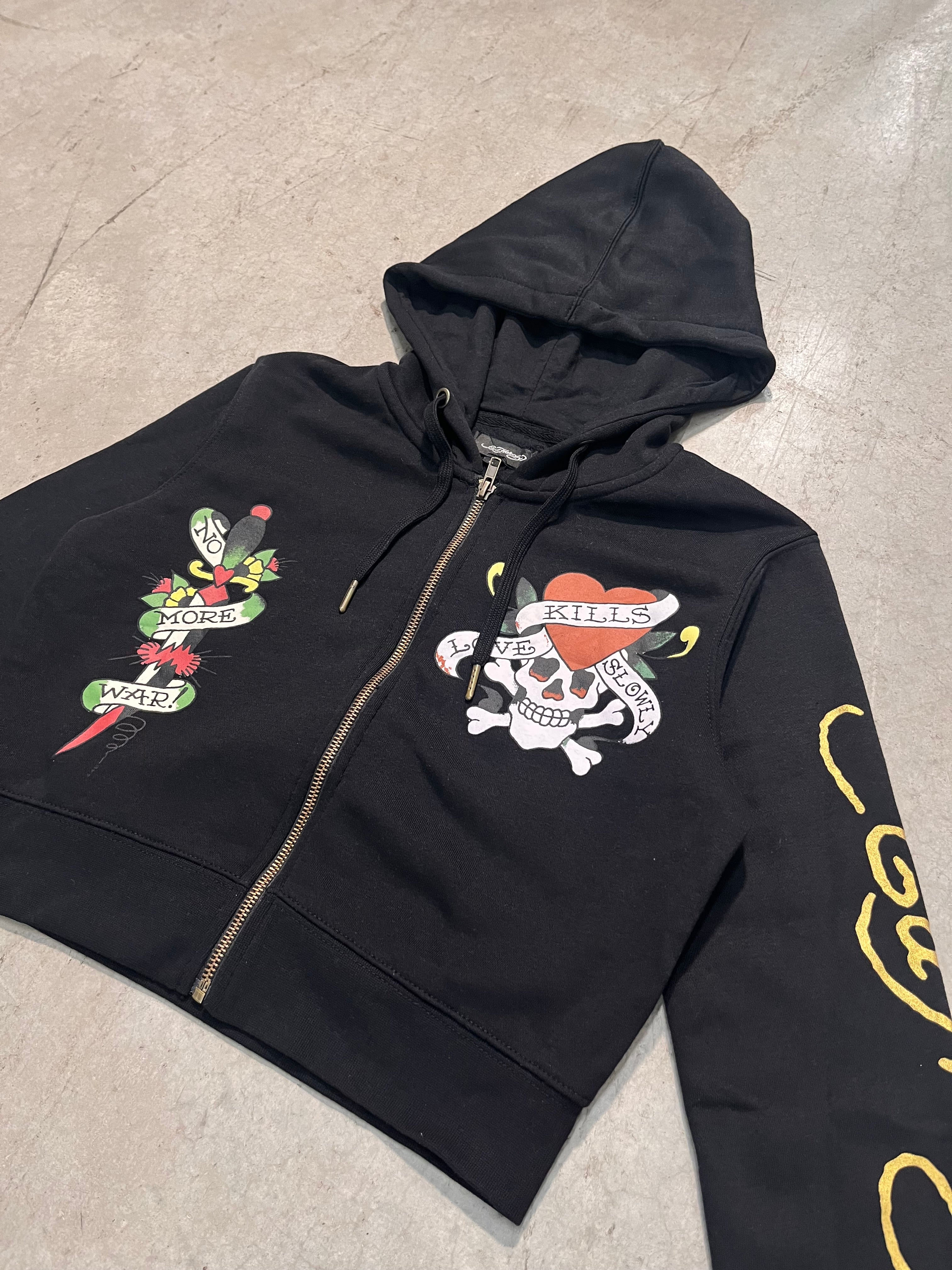 ED HARDY “LKS Skull” BLACK CROPPED ZIP UP HOODIE
