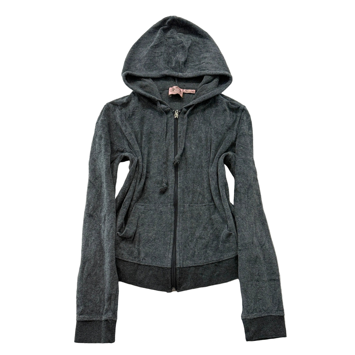 Juicy Couture charcoal gray velour zip hoodie front size S
