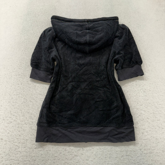 Juicy Couture Women's Black Terry Cloth Half Sleeve Zip-Up Hoodie Pockets Size M
