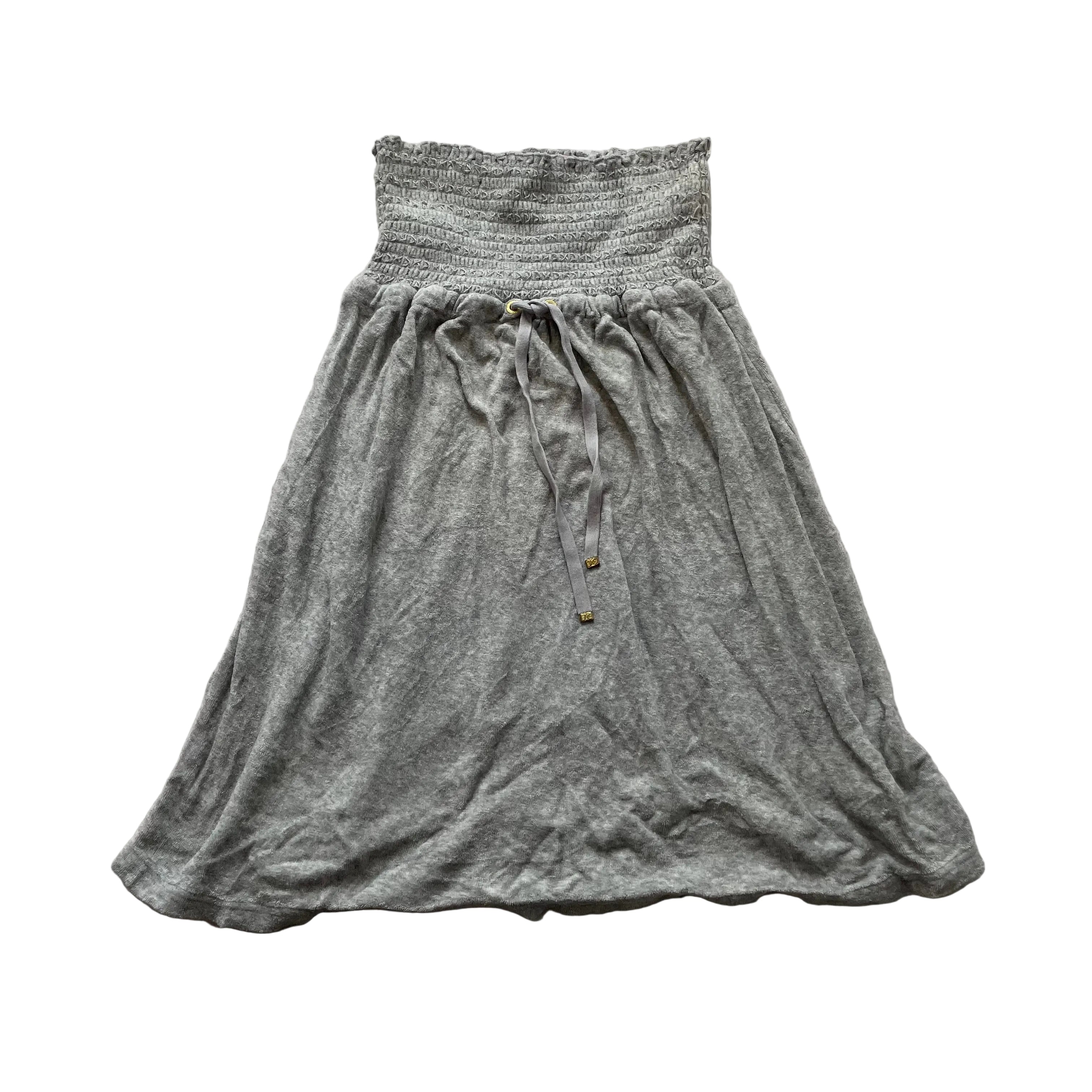 Juicy Couture Women Gray Terry Cloth Smocked Strapless Flare Dress Casual Size S
