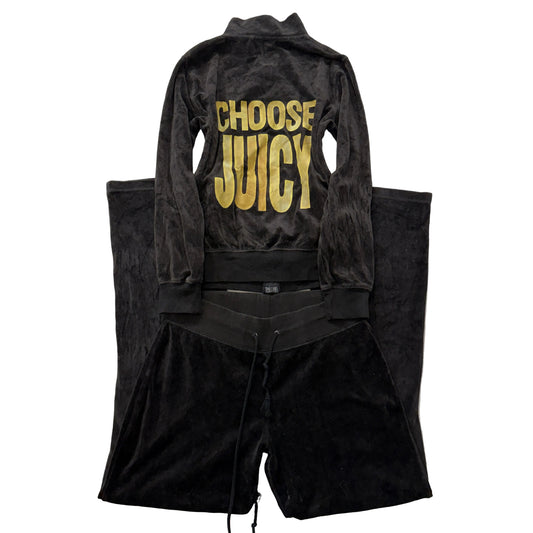 Vintage Juicy Couture Choose Juicy Women's Black Velour Tracksuit Set Size L