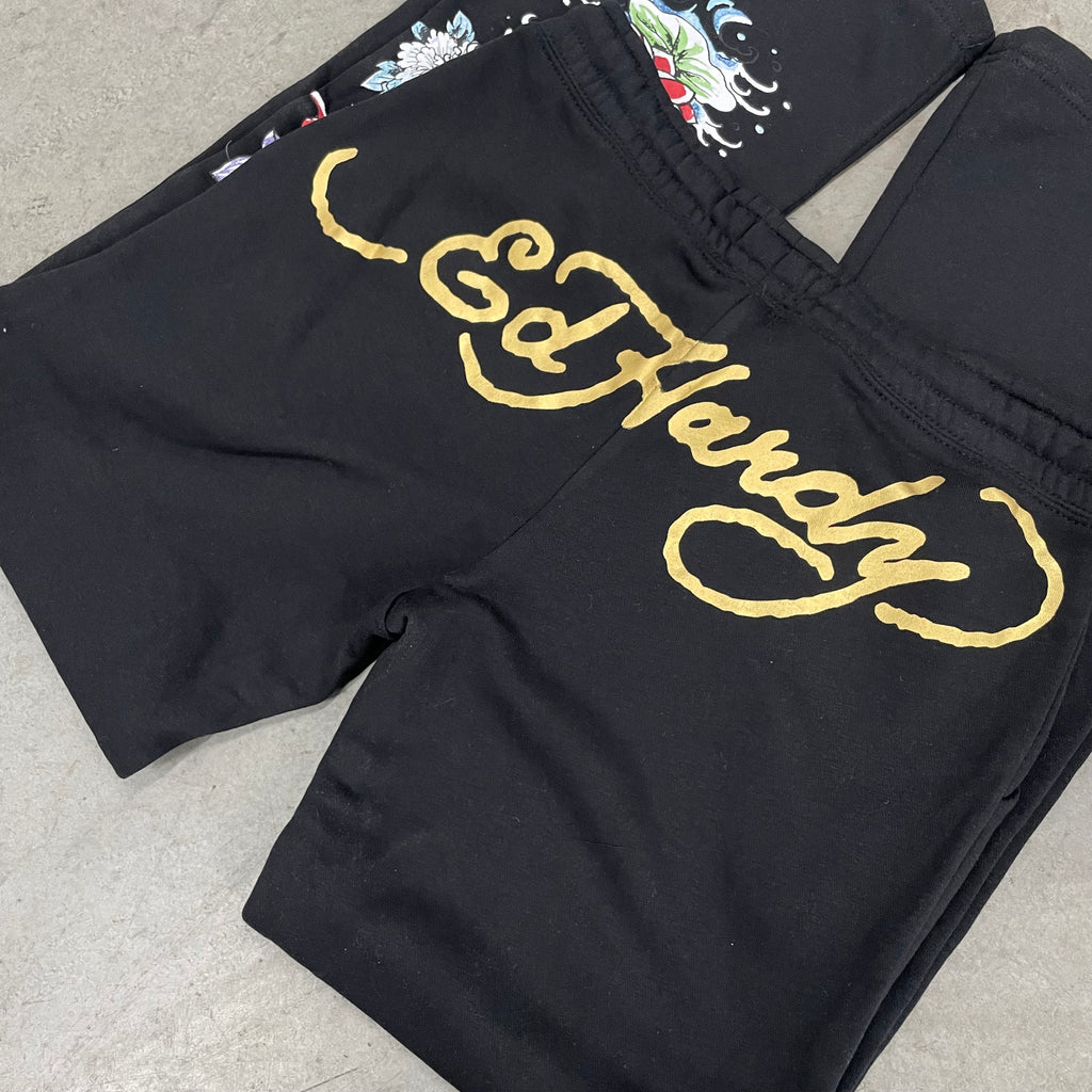 ED HARDY “Tiger Lotus” BLACK FLARE PANTS
