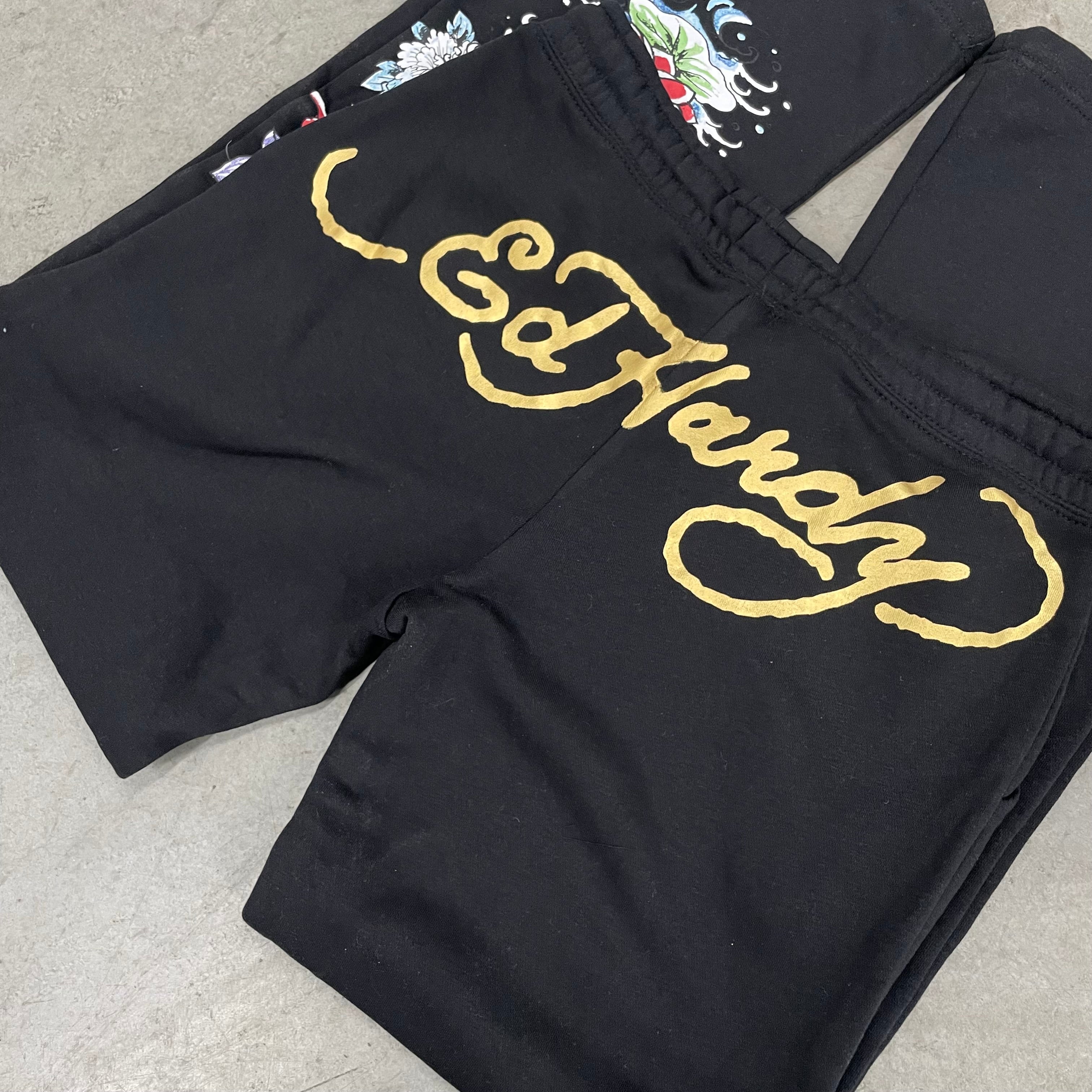 ED HARDY “Tiger Lotus” BLACK FLARE PANTS