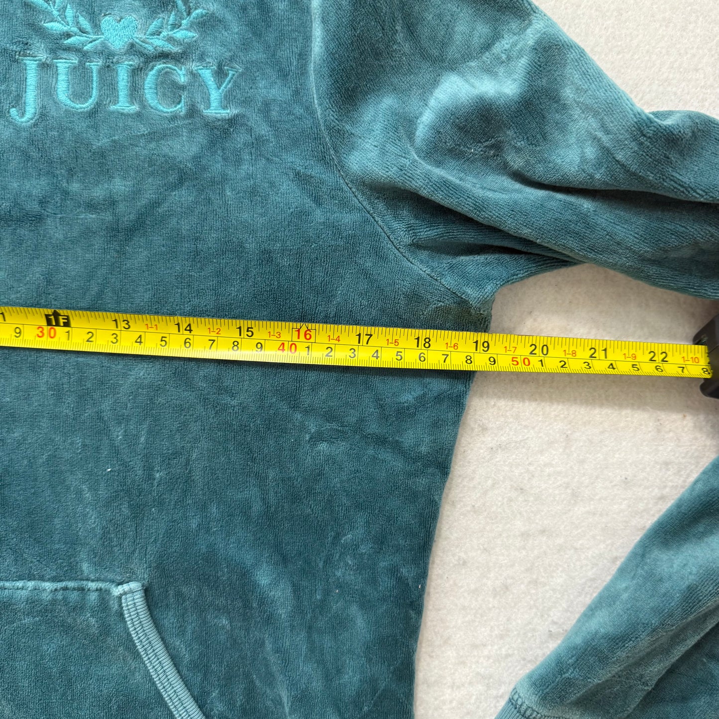 Juicy Couture Women's Dark Teal Velour Zip Up Hoodie Embroidered Logo Size XL