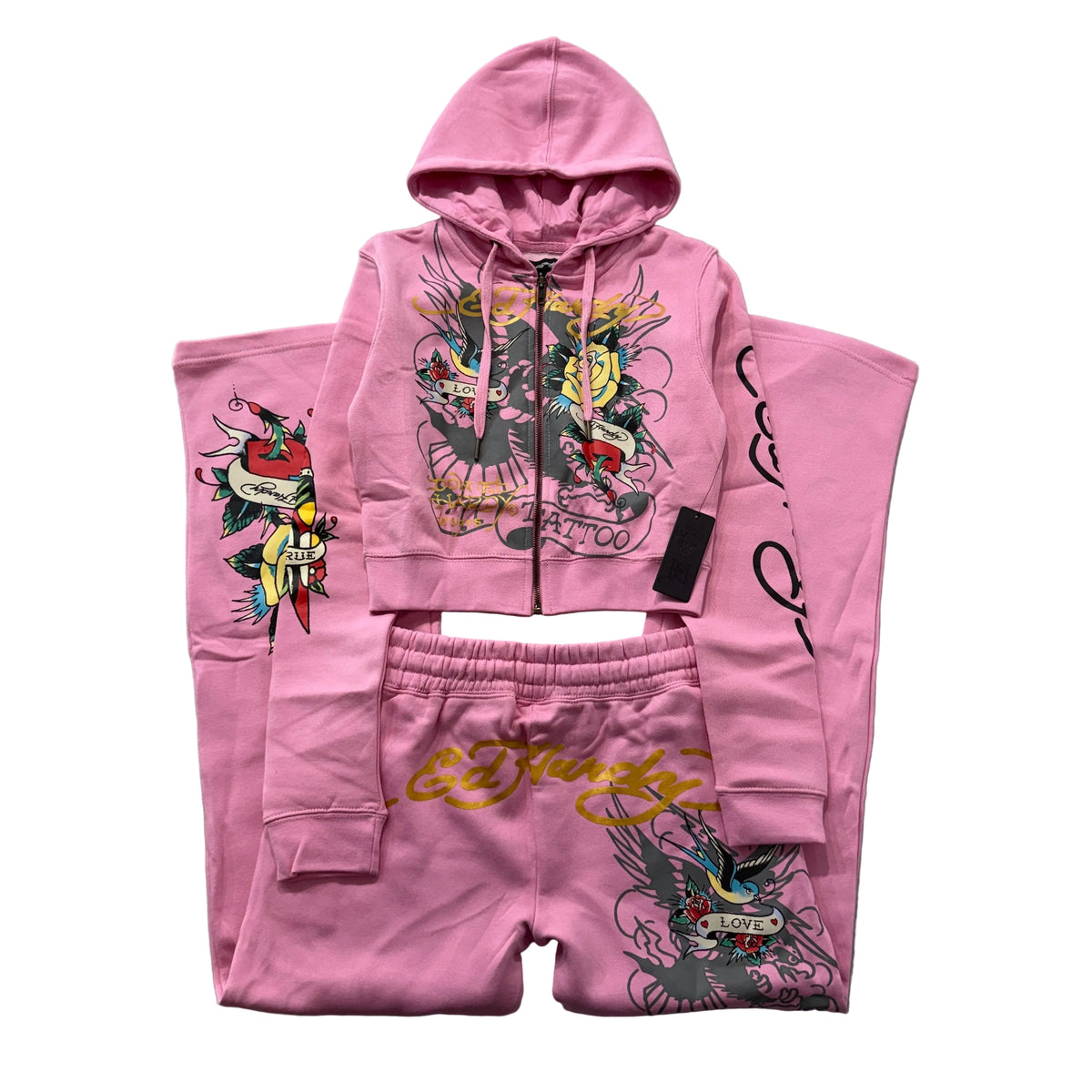 ED HARDY “Brave Eagle” BUBBLE GUM PINK FLARED MATCHING SET