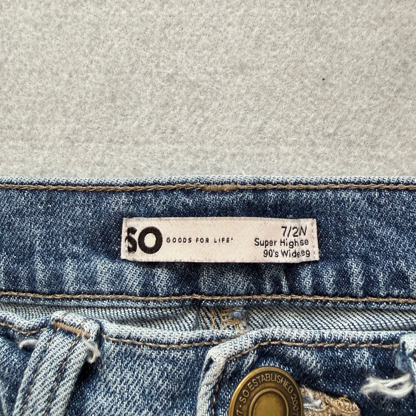 SO Goods For Life Women's Blue Wide Leg Distressed Denim Jeans Casual Size 7/2W
