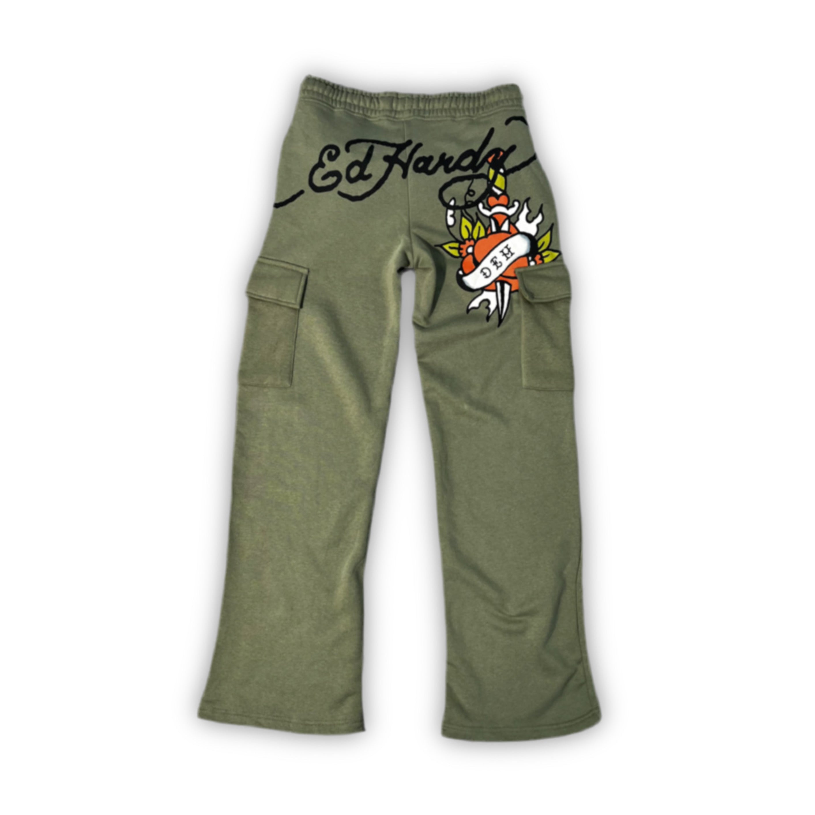 ED HARDY “Dragon Hearts” SAGE FLARED CARGO PANTS