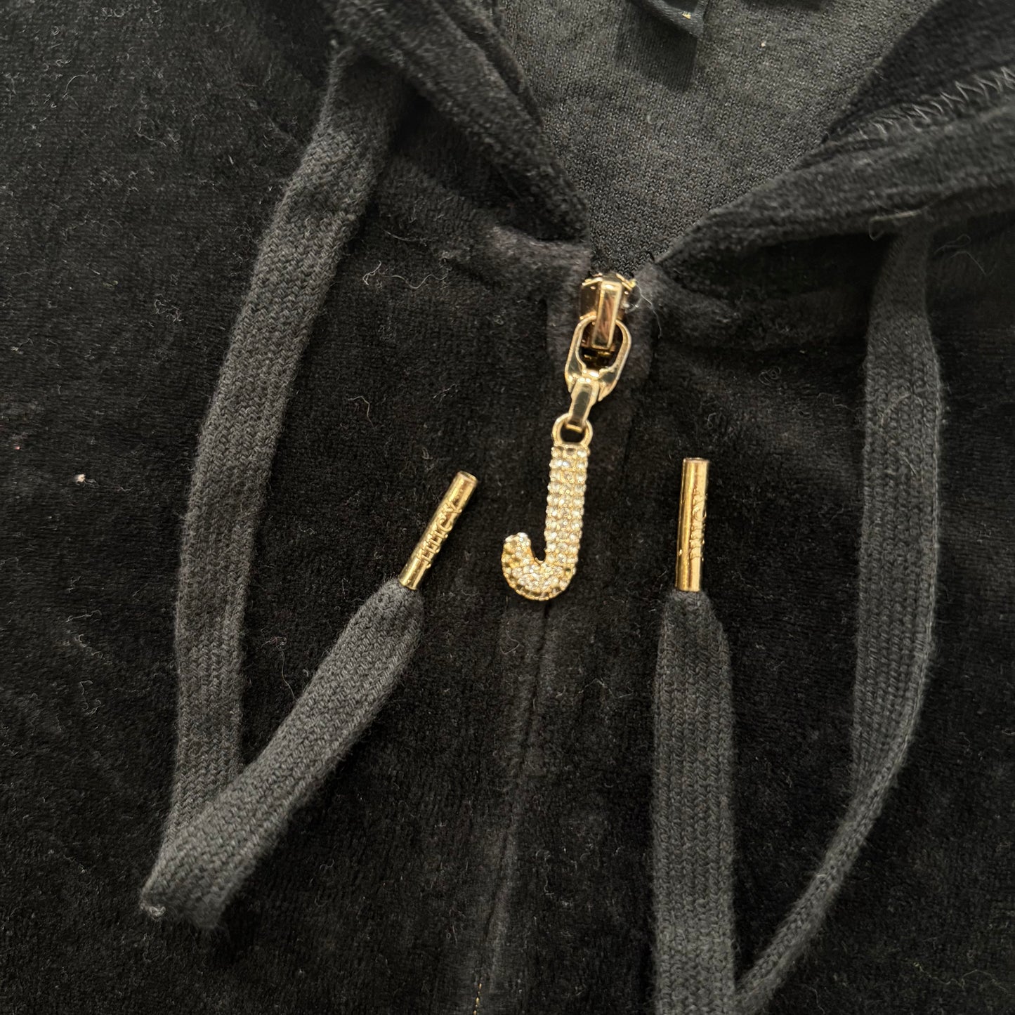 Juicy Couture Black Velour Tracksuit Set Zip Up Hoodie & Flared Pant Y2K Size S