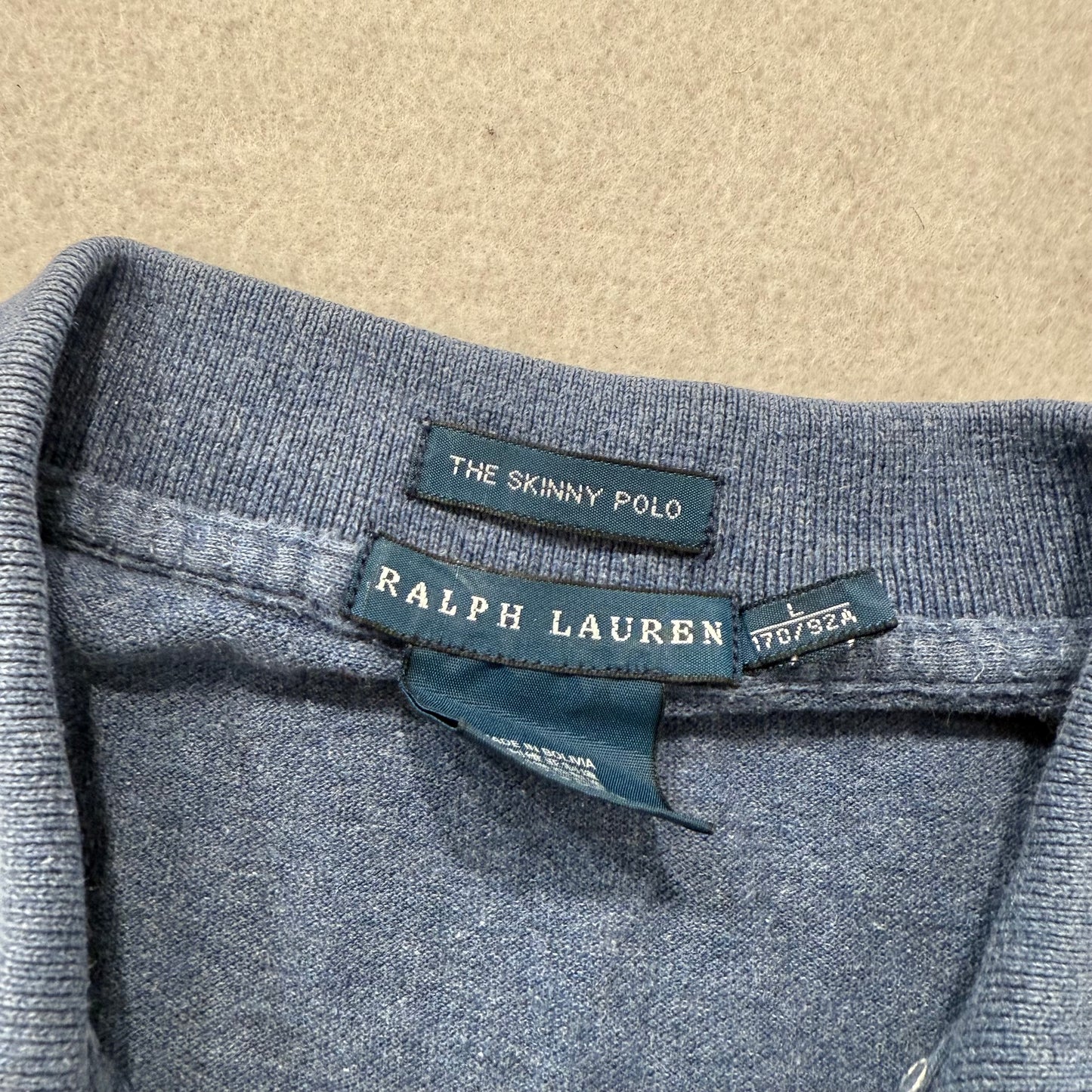 Ralph Lauren The Skinny Polo Women's Navy Cotton Polo Shirt Cap Sleeves Size L