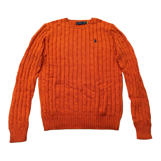 Polo Ralph Lauren Men's Bright Orange Cable-Knit Sweater Crewneck Logo Size S