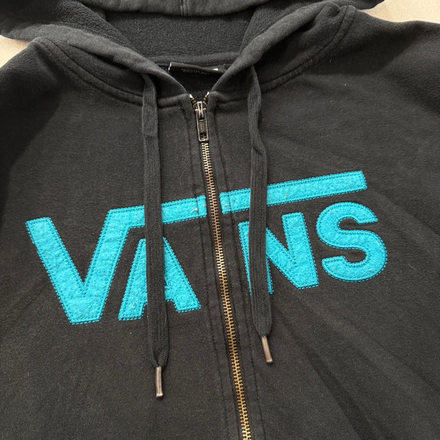 Vans Men's Black Cotton Blend Full Zip Hoodie Split Kangaroo Pockets Logo Size M