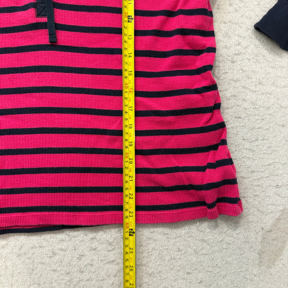 Lauren Active Ralph Lauren Pink Navy Striped Thermal Henley Hoodie Size XXL photo 5
