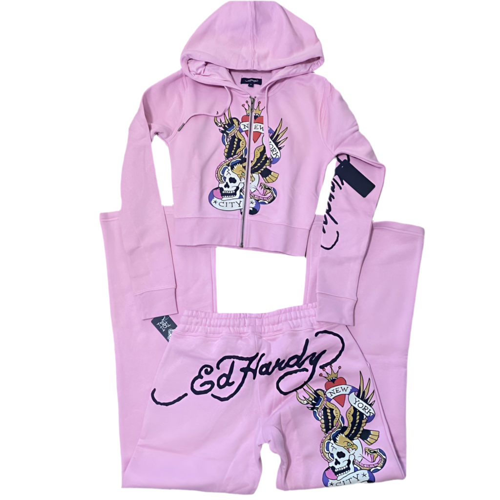 ED HARDY “FLYING SKULL” PINK Women's Set