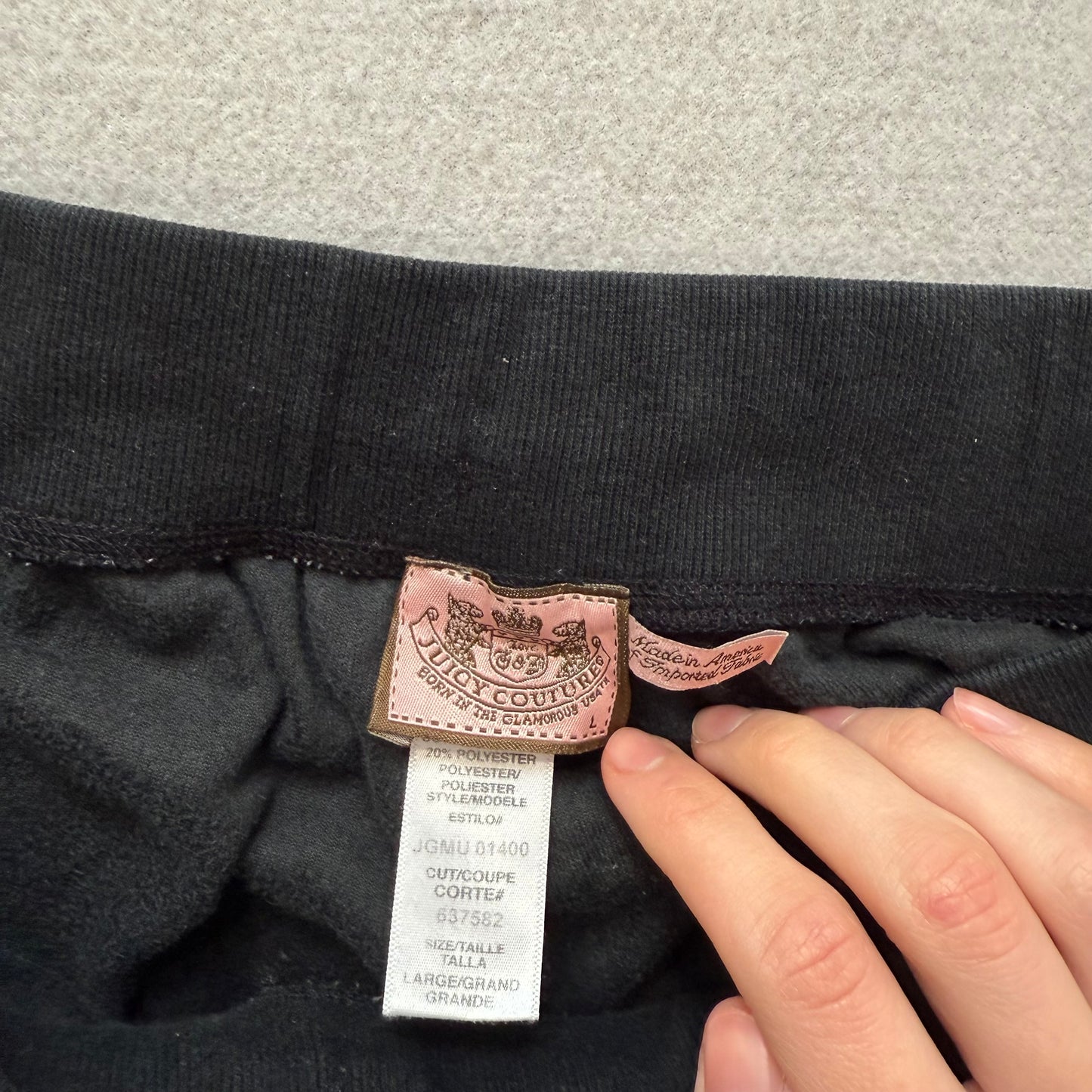 Juicy Couture Black Velour Tracksuit Set Zip Up Hoodie & Flared Pant Logo Size L