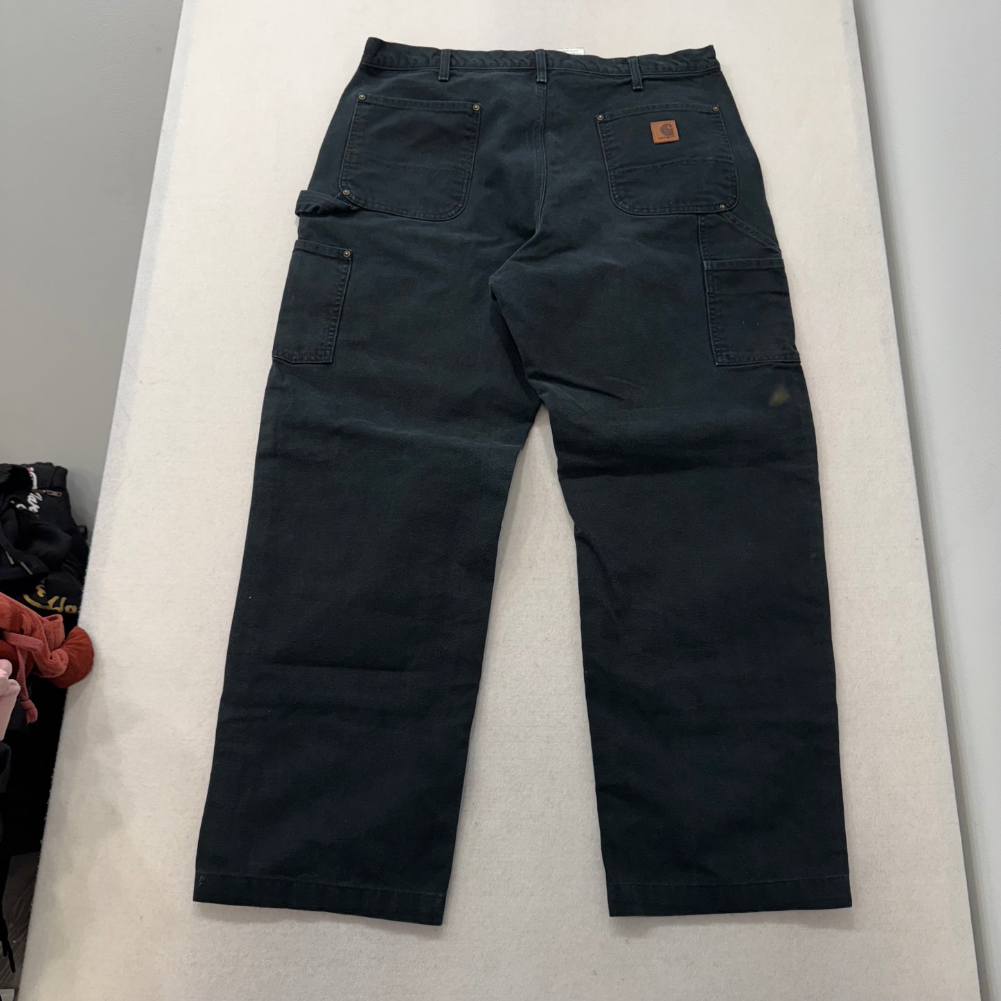 Carhartt Men's Black Washed-Duck Double Knee Work Pants Dungaree Fit Size 38