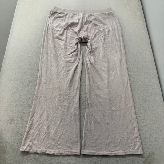 Juicy Couture Womens Very Light Pink Velour Flared Track Pants Glitter Logo - XL