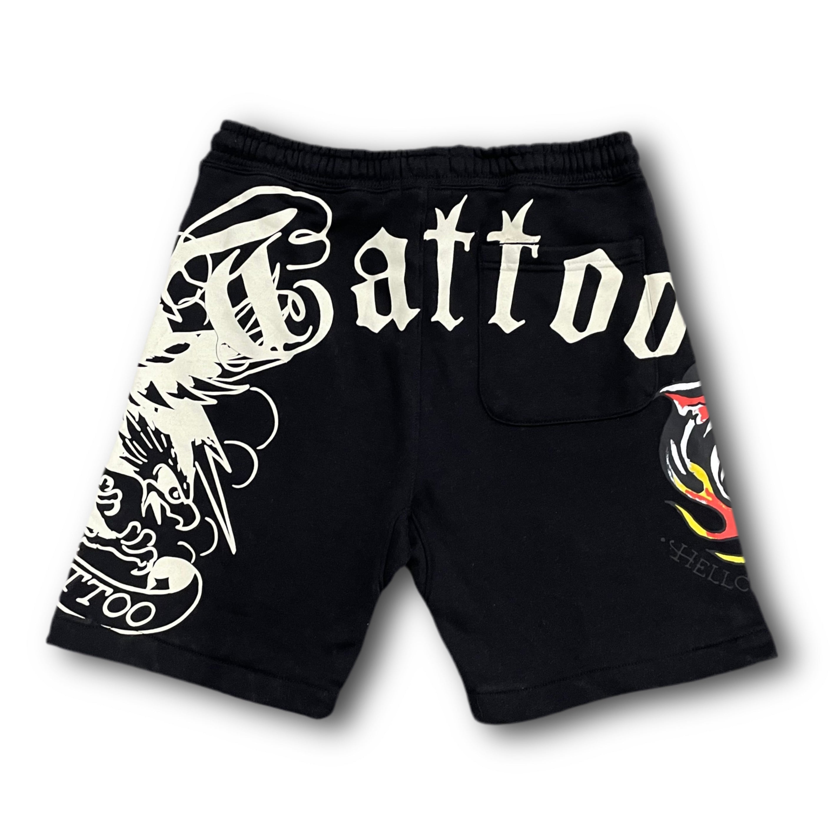 ED HARDY “Hellcat Tattoo” BLACK FLEECE SHORTS