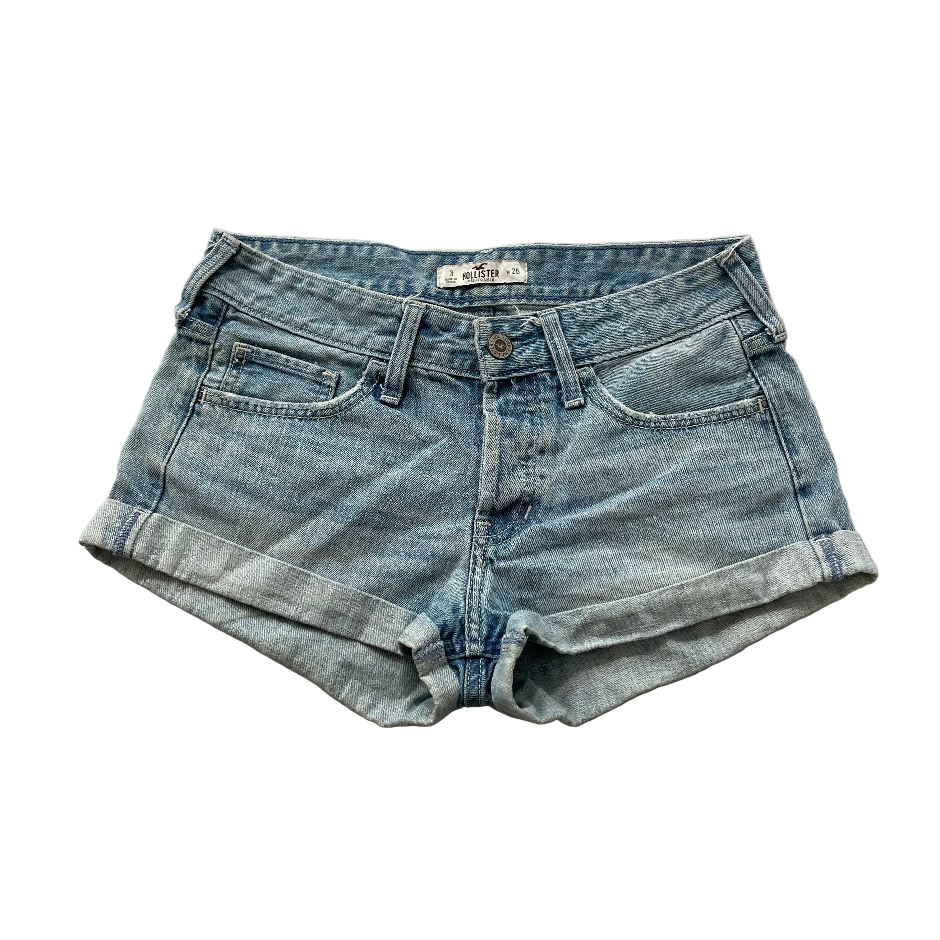 Hollister Women's 3 Blue Denim Cuffed Hem Shorts Button Fly Casual Fit Size W26
