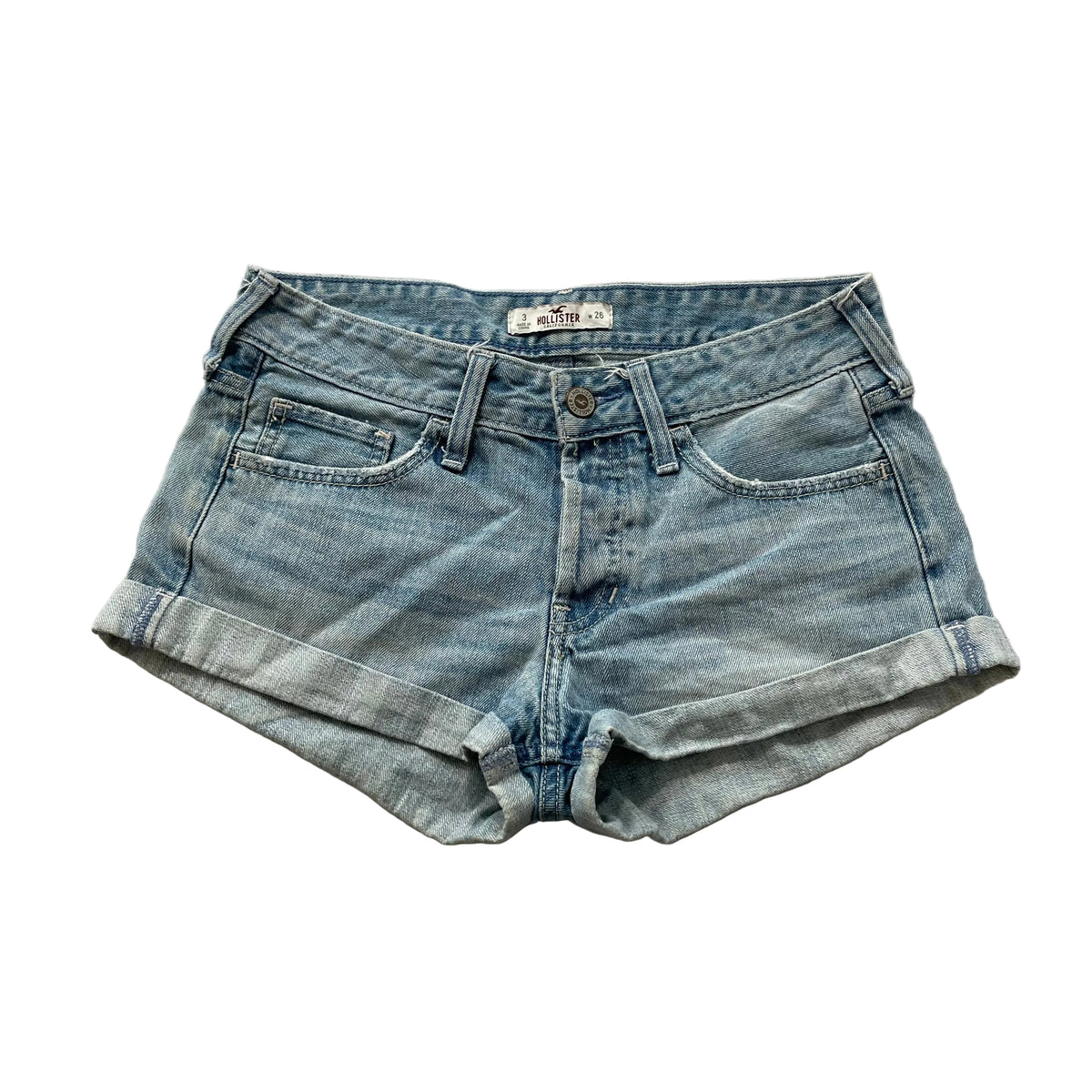 Hollister Women's 3 Blue Denim Cuffed Hem Shorts Button Fly Casual Fit Size W26