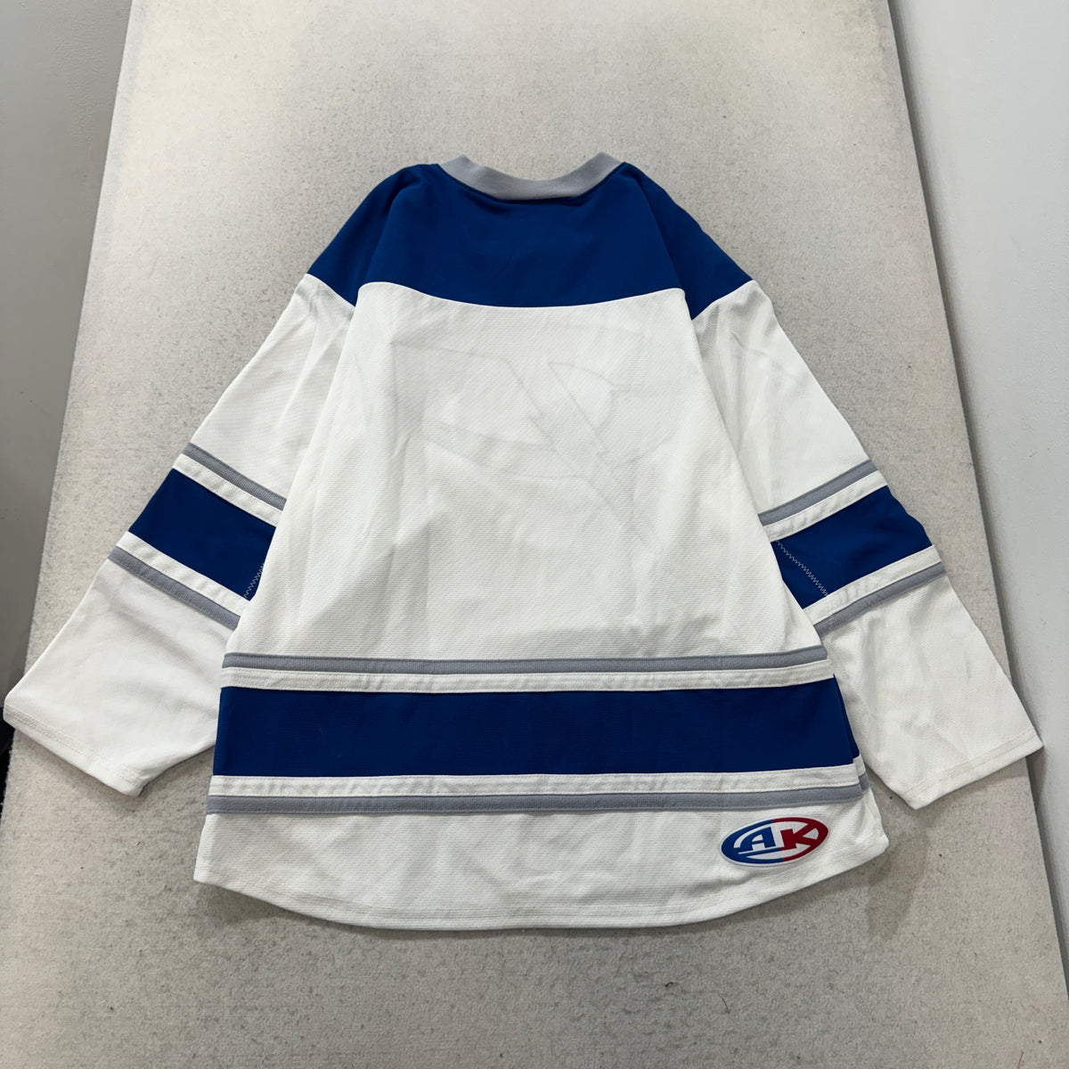 Athletic Knit White Blue Hockey Jersey Size L photo 2