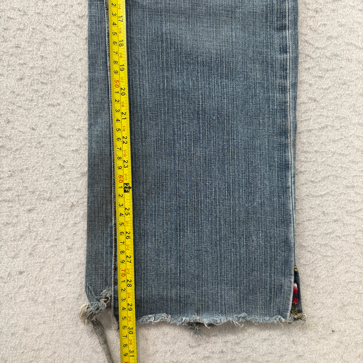 Seven7 Premium Womens Blue Bootcut Jeans Embroidered Pockets Distressed Hem - 34