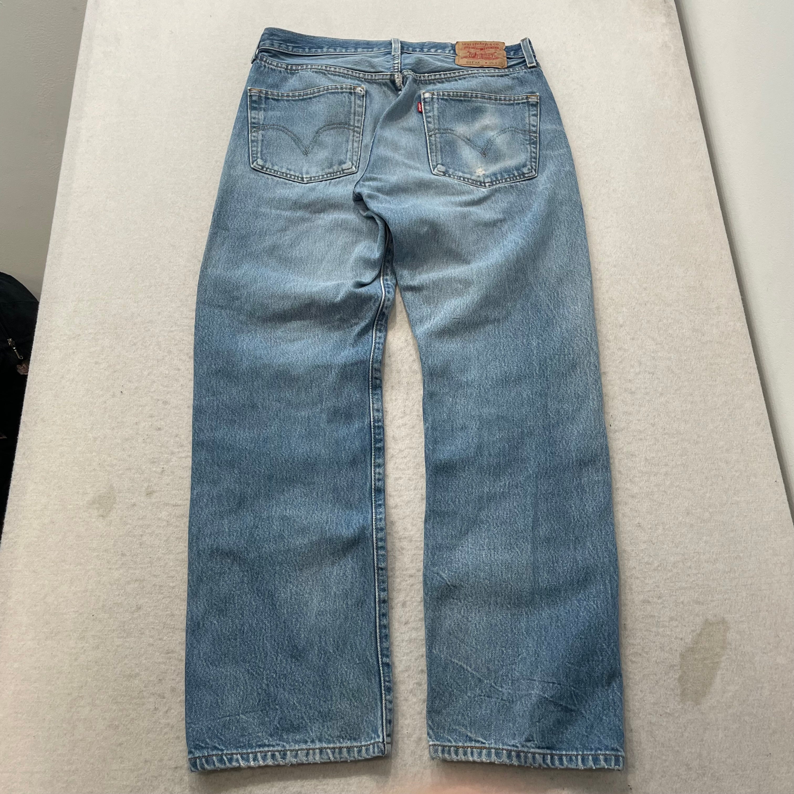 Levi's 501XX Men's Light Blue Straight Leg Denim Jeans Faded Button Fly Size 35x36