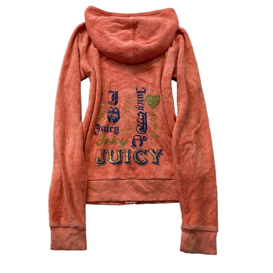 Juicy Couture Women's Coral Terry Cloth Zip-Up Hoodie Pockets Graphic Print - 14