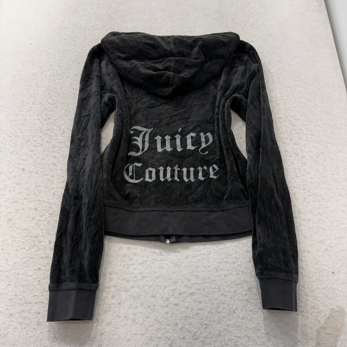 Juicy Couture Women's Black Velour Tracksuit Set Hoodie & Flare Pant Size M