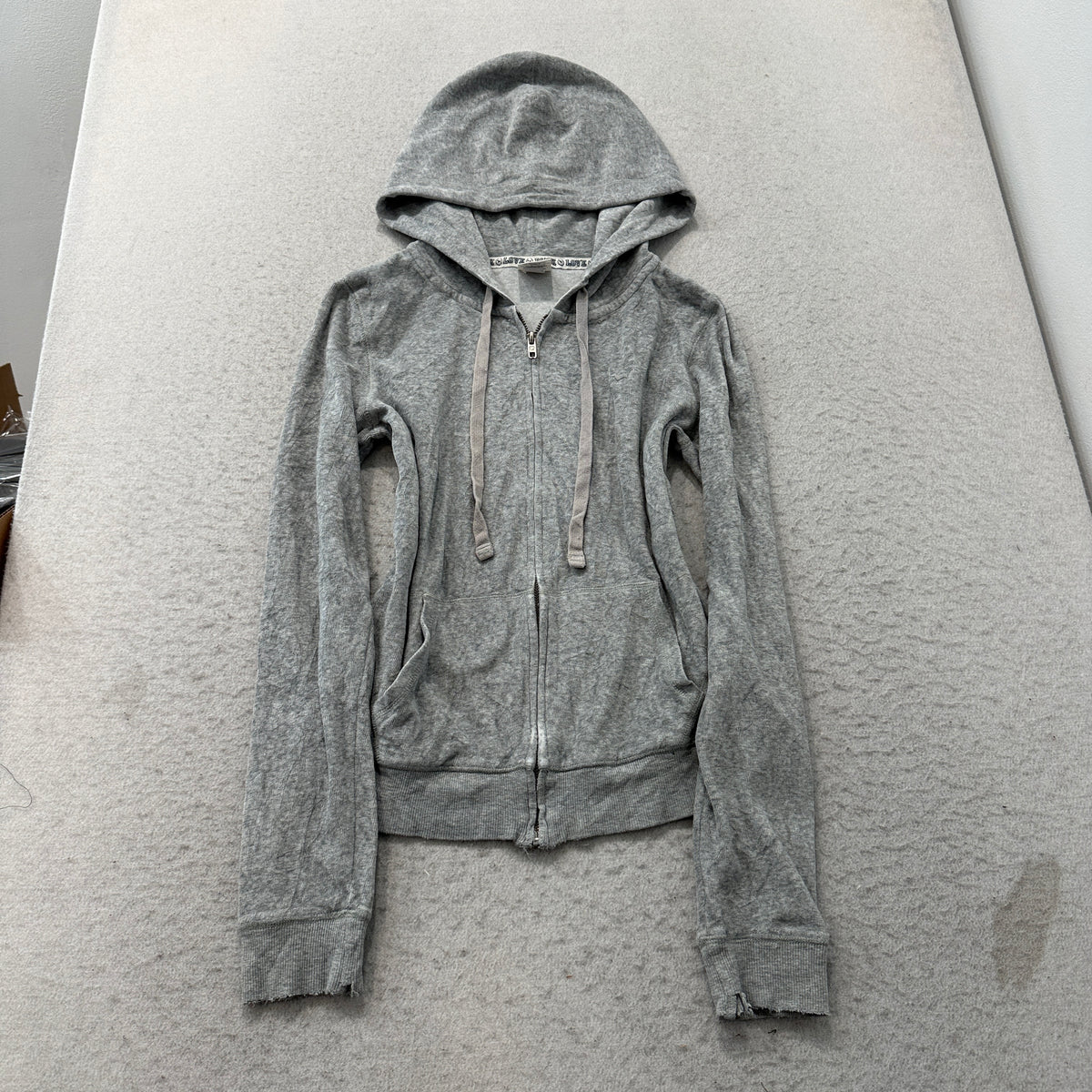 Victoria's Secret PINK Women's Heather Gray Velour Zip-Up Hoodie Pockets Size S