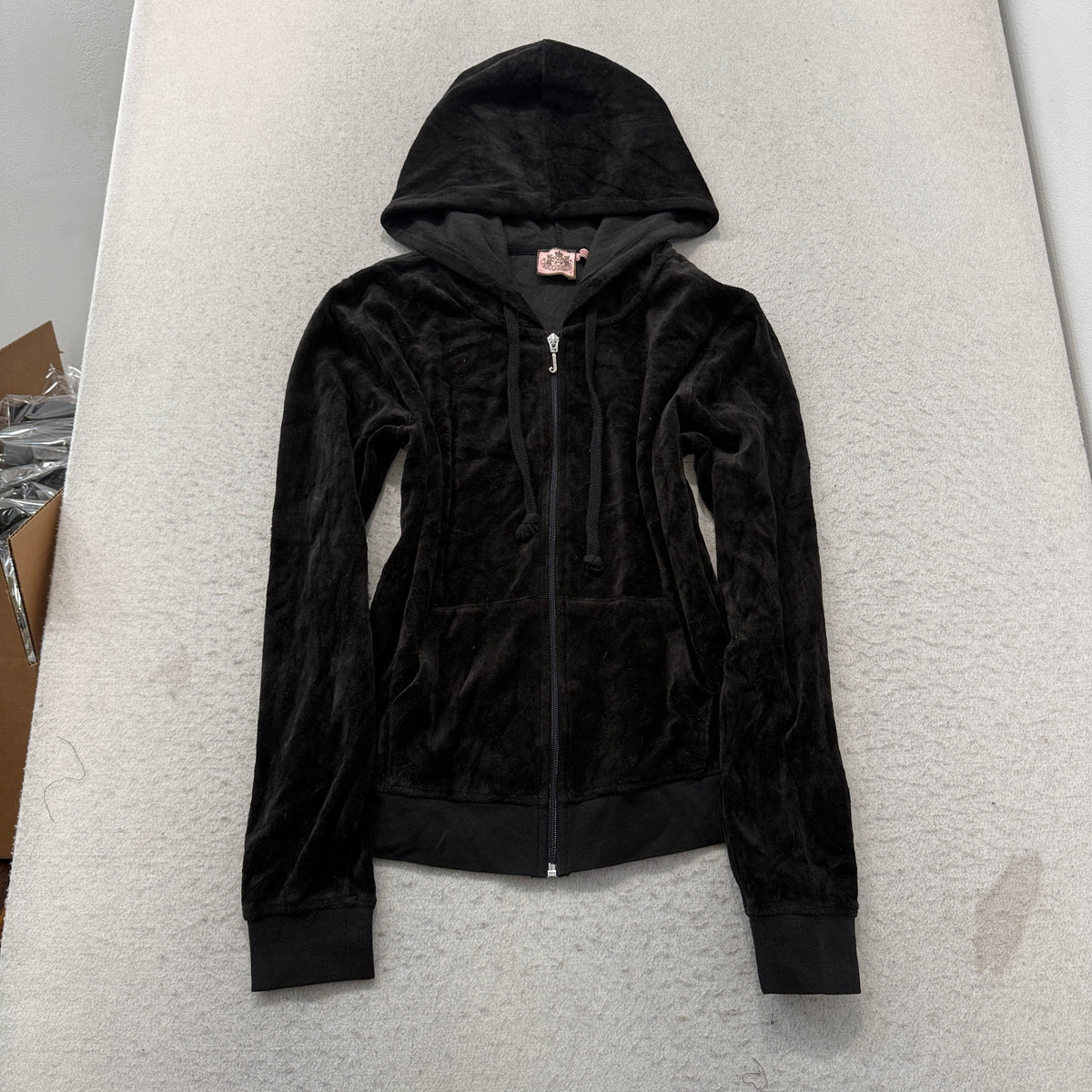 Vintage Juicy Couture Womens Black Velour Zip-Up Hoodie Butterfly Graphic Size L