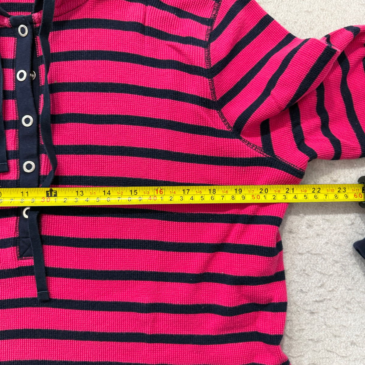 Lauren Active Ralph Lauren Pink Navy Striped Thermal Henley Hoodie Size XXL photo 4