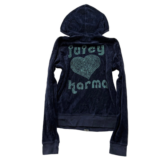 Juicy Couture Womens Navy Velour Full Zip Hoodie Loungewear Graphic Logo Size XL
