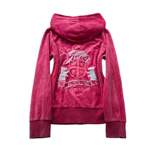 Juicy Couture Scottie Dogs Women's Hot Pink Velour Zip-Up Hoodie Pockets Size M