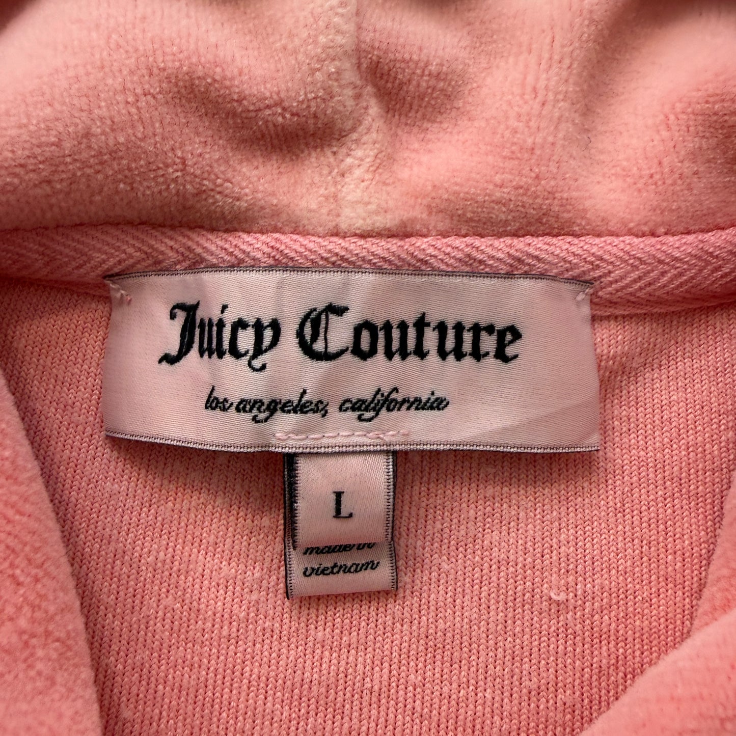 Juicy Couture Women's Coral Pink Velour Zip-Up Hoodie Pockets Casual Logo Size L