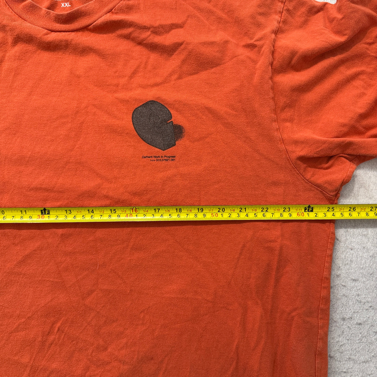 Carhartt WIP orange tee chest measurement