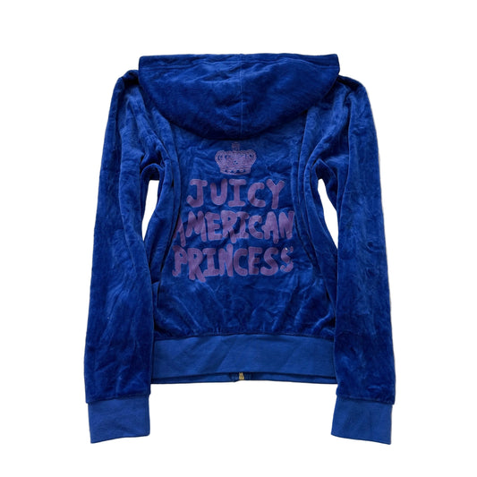 Juicy Couture Juicy American Princess Women's Blue Velour Zip-Up Hoodie Size S