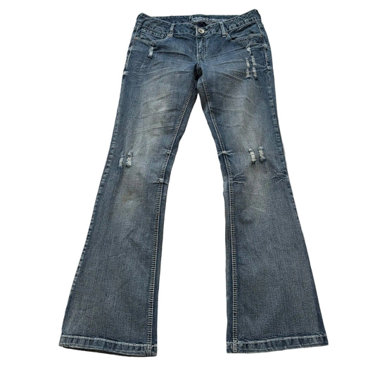 Amethyst Women's Blue Denim Distressed Bootcut Jeans Low Rise Pockets Y2K Size 9