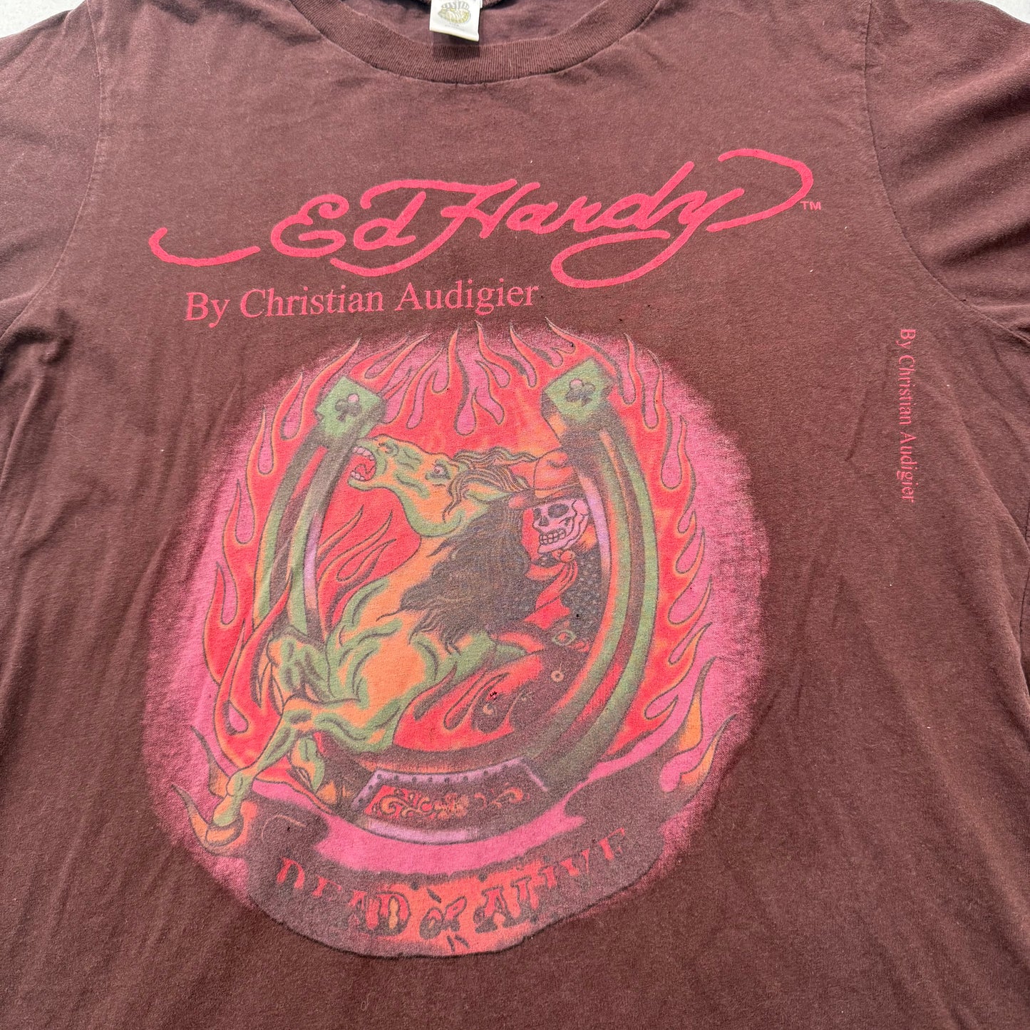 Ed Hardy by Christian Audigier Men's Brown Cotton T-Shirt Graphic Tee Size M