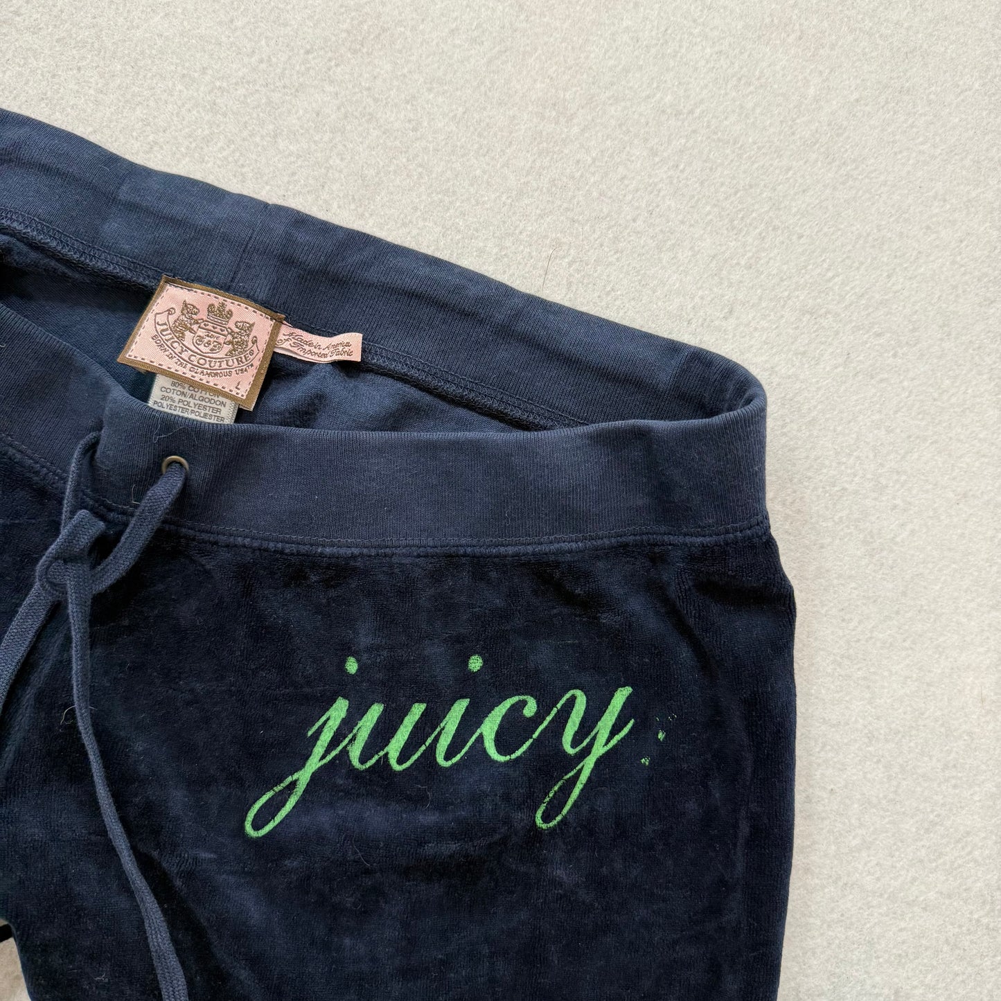 Vintage Juicy Couture Women's Navy Velour Flared Track Pant Loungewear Size L