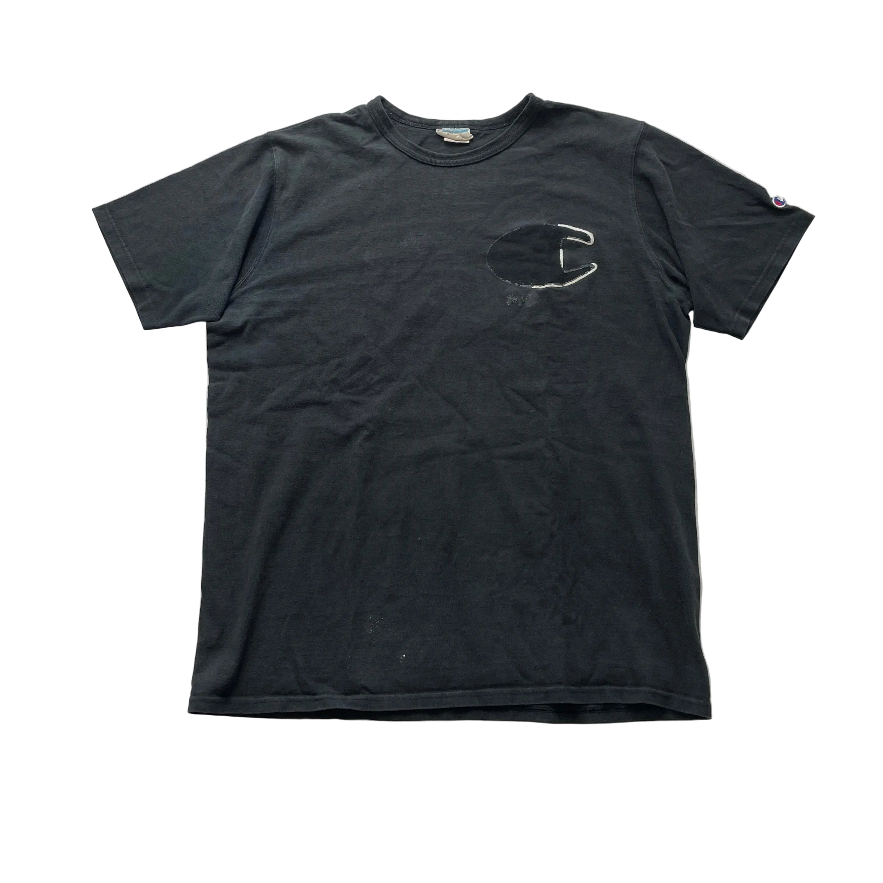 Champion Mens Black Cotton T-Shirt Short Sleeves Graphic Logo Casual Tee Size XL