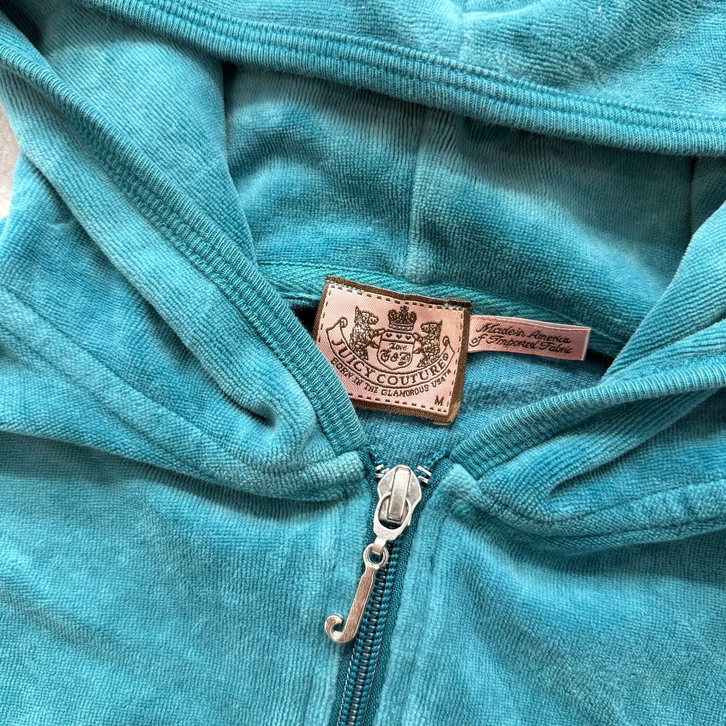 Juicy Couture Women's Teal Velour Full Zip Hoodie Ribbed Cuffs Loungewear Size M
