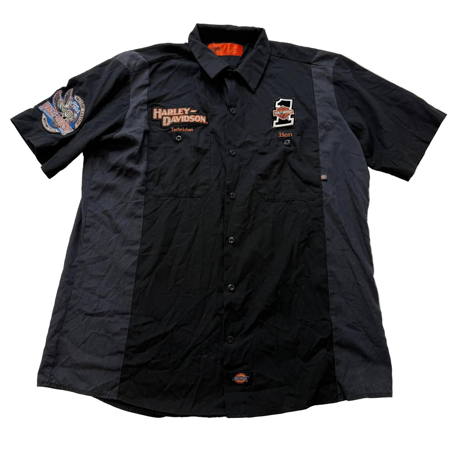 Harley-Davidson Men’s Black Mechanic Work Shirt Embroidered Logo Patches Size L